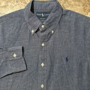 Polo Ralph Lauren Shirt Mens Medium Blue Chambray Long Sleeve Button Americana